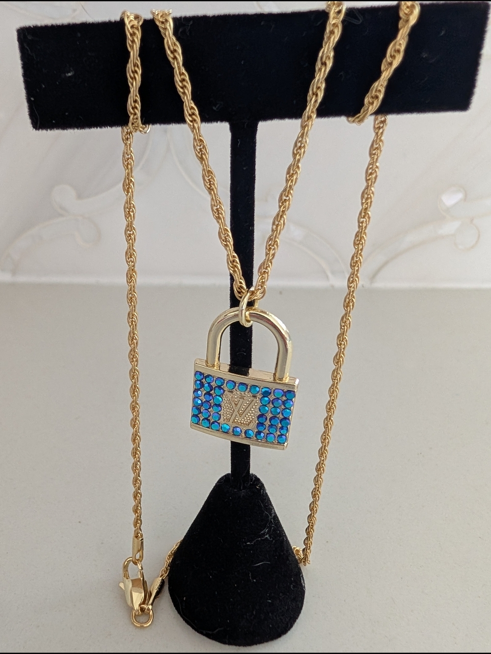 Upcycled LV Zipper Pull With Unbranded Gold Plated 18" Chain